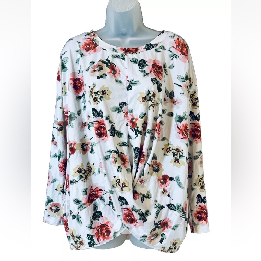 Viamour Women's L Tunic Top Floral Gathered Front LS Cottagecore Soft Made USA - Picture 9 of 9